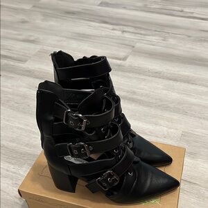 Sleek Black Multi-Strap Heeled Boots